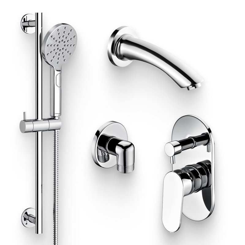 Душевой комплект Смеситель Wasserkraft Donau 5341, С ВНУТРЕННЕЙ ЧАСТЬЮ + Гарнитур + Подключение A134 + Излив Lemark LM7881C, для ванны