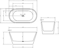 Акриловая ванна Abber AB9203-1.4 140x70 см, отдельностоящая, белая, овальная, с каркасом, со сливом-переливом
