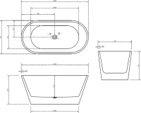 Акриловая ванна Abber AB9203-1.4 140x70 см, отдельностоящая, белая, овальная, с каркасом, со сливом-переливом