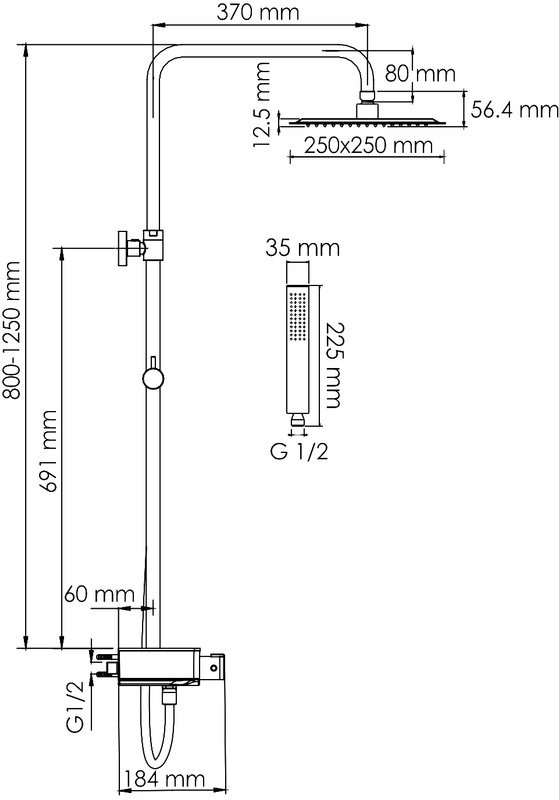 Душевая стойка Wasserkraft Abens 2000 A114.255.218.CB Thermo с термостатом, черная