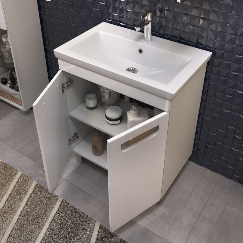 Мебель для ванной комнаты Vigo Plaza 70 напольная, 2 дверцы, белая, раковина Como 70