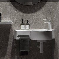 Раковина подвесная Belux Аврора 4810924297648 R 55 матовая белая, прямоугольная, искусственный камень, со столешницей слева