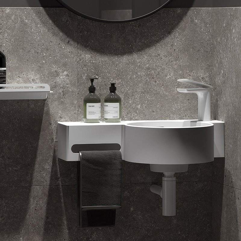 Раковина подвесная Belux Аврора 4810924297648 R 55 матовая белая, прямоугольная, искусственный камень, со столешницей слева