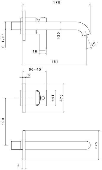 Смеситель для раковины KERAMA MARAZZI Linea 71028EKM.21.018 С ВНУТРЕННЕЙ ЧАСТЬЮ хром глянец