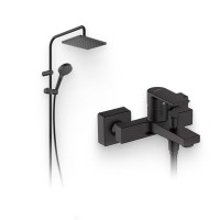 Душевой комплект Смеситель Hansgrohe Vernis Shape 71450670 черный + Стойка 26289670 Showerpipe 230 1jet Reno EcoSmart, черный