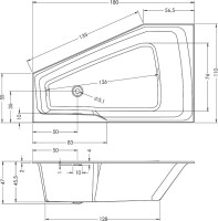 Акриловая ванна Riho Rething Space R 180x110 см, угловая, правая, встраиваемая, цвет европейский белый, пятиугольная, на ножках, со сливом-переливом