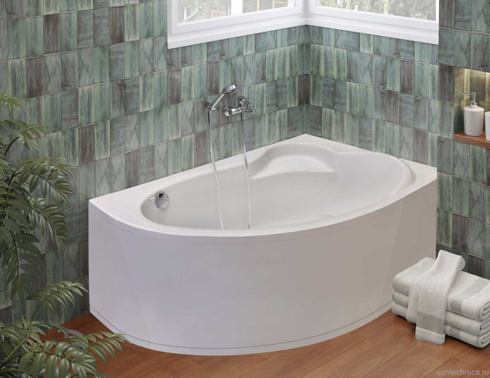 Акриловая ванна Roca Luna R 170x115 см, угловая, правая, пристенная, белая, асимметричная, с каркасом, со сливом-переливом