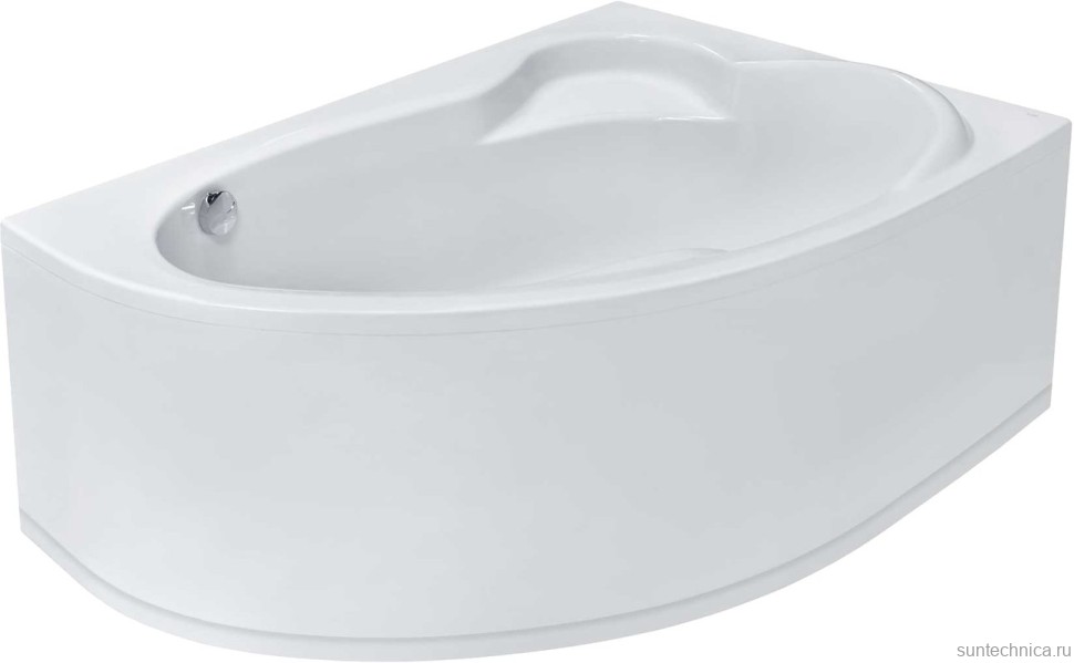 Акриловая ванна Roca Luna R 170x115 см, угловая, правая, пристенная, белая, асимметричная, с каркасом, со сливом-переливом