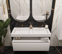 Раковина подвесная Armadi Art Flat 888-120 ST 120 матовая белая, прямоугольная, двойная, искусственный камень