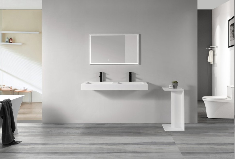 Раковина подвесная Armadi Art Flat 888-120 ST 120 матовая белая, прямоугольная, двойная, искусственный камень