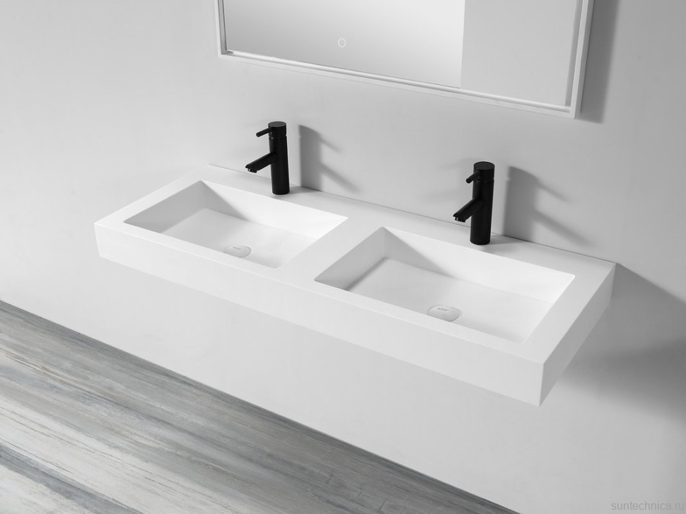 Раковина подвесная Armadi Art Flat 888-120 ST 120 матовая белая, прямоугольная, двойная, искусственный камень