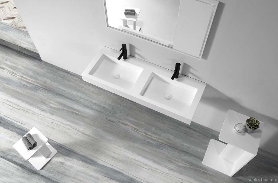 Раковина подвесная Armadi Art Flat 888-120 ST 120 матовая белая, прямоугольная, двойная, искусственный камень