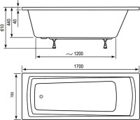 Акриловая ванна Ravak Domino Plus 170x70 см, пристенная, белая, на ножках