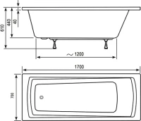 Акриловая ванна Ravak Domino Plus 170x70 см, пристенная, белая, на ножках