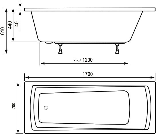 Акриловая ванна Ravak Domino Plus 170x70 см, пристенная, белая, на ножках