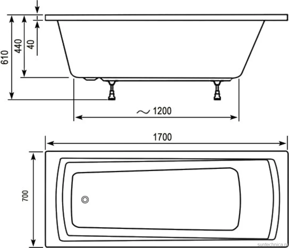 Акриловая ванна Ravak Domino Plus 170x70 см, пристенная, белая, на ножках