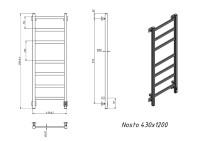 Полотенцесушитель электрический Grota Nosto 430х1200 RAL9005 EL 120x45 см, подключение справа, слева, скрытое подключение справа, матовый черный, лесенка, из стали
