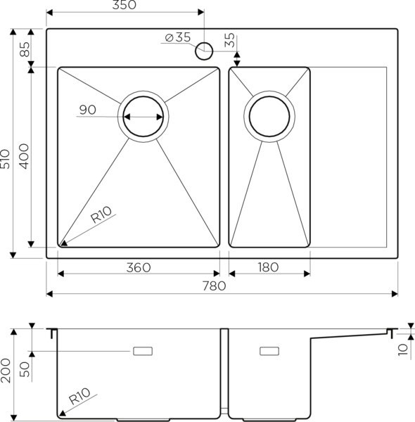 Мойка кухонная Omoikiri Akisame 78-2-IN-L нержавеющая сталь