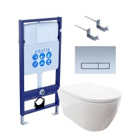 Комплект Унитаз подвесной AQUATEK Поларис AQ0700-00 безободковый, с микролифтом + Инсталляция Standard INS-0000012 + Комплект креплений KKI-0000002 + Кнопка KDI-0000027 никель