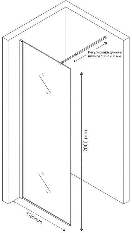 Душевая перегородка Berges Sky Black 064011 110x200, профиль черный