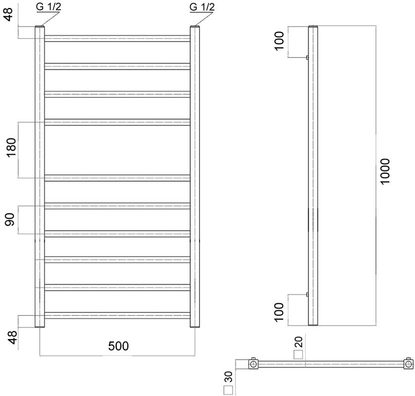 Полотенцесушитель водяной Domoterm Квадро П10 50x100 хром