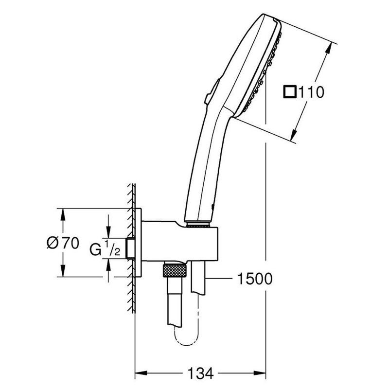 Душевой гарнитур 3 вида струи, цвет: хром GROHE Tempesta Cube 110 26910003