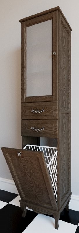 Шкаф пенал для ванной ValenHouse Эллина 40 L с бельевой корзиной, кальяри, фурнитура хром