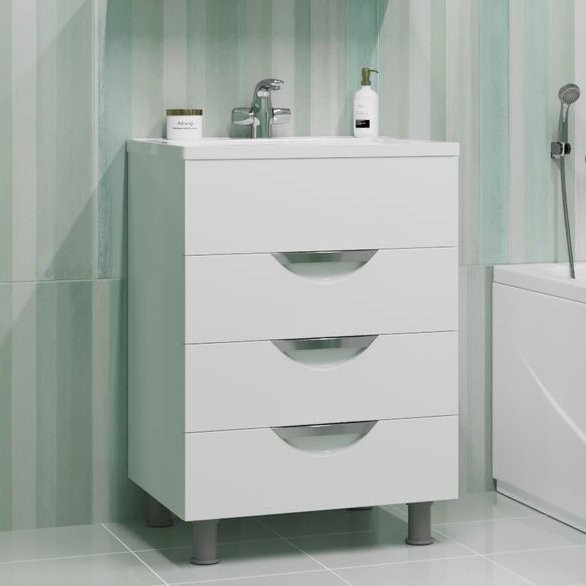 Тумба с раковиной Mixline Этьен 58 глянцевая белая, раковина Roma 58