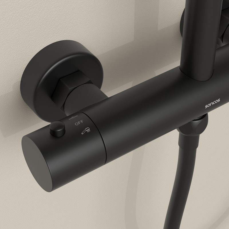 Душевая стойка Sancos Teo SC11001MB с термостатом, черный