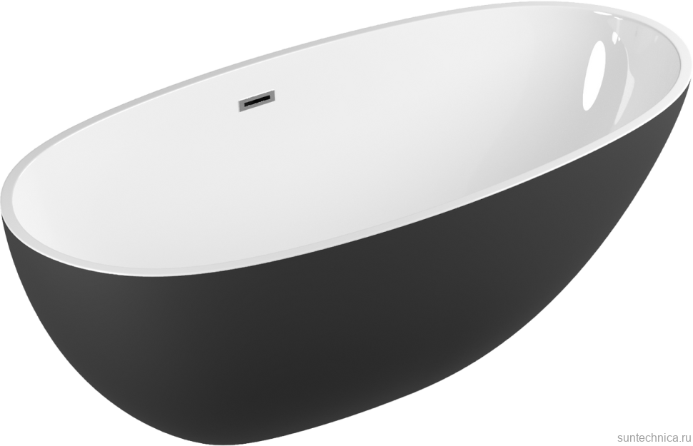 Акриловая ванна Grossman Fly GR-1104MB 170x75 см, отдельностоящая, черная, овальная, со сливом-переливом, с донным клапаном