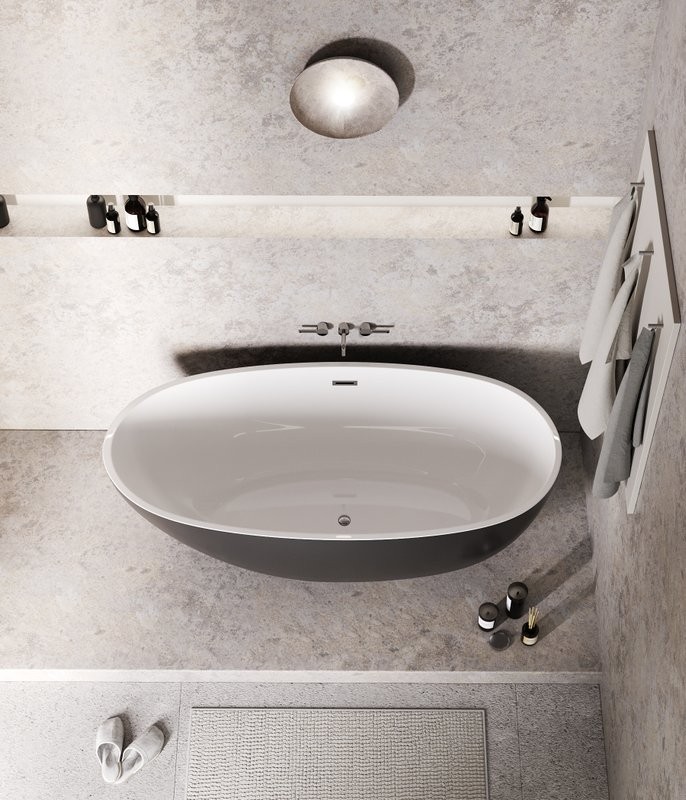 Акриловая ванна Grossman Fly GR-1104MB 170x75 см, отдельностоящая, черная, овальная, со сливом-переливом, с донным клапаном