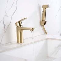 Смеситель для раковины AQUATEK Ника AQ1812BG с гигиеническим душем, золото шлифованное