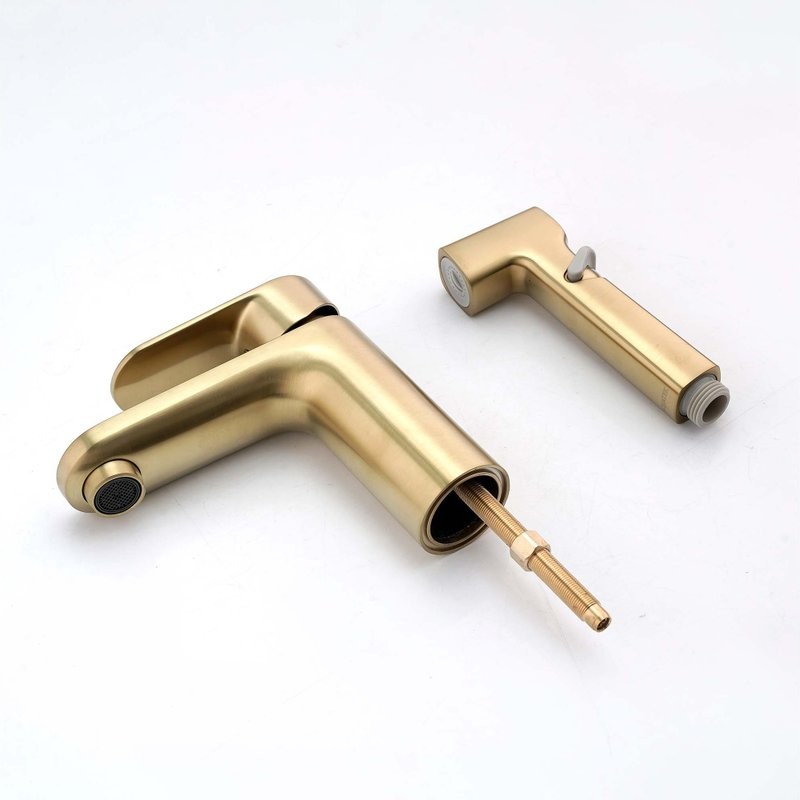 Смеситель для раковины AQUATEK Ника AQ1812BG с гигиеническим душем, золото шлифованное