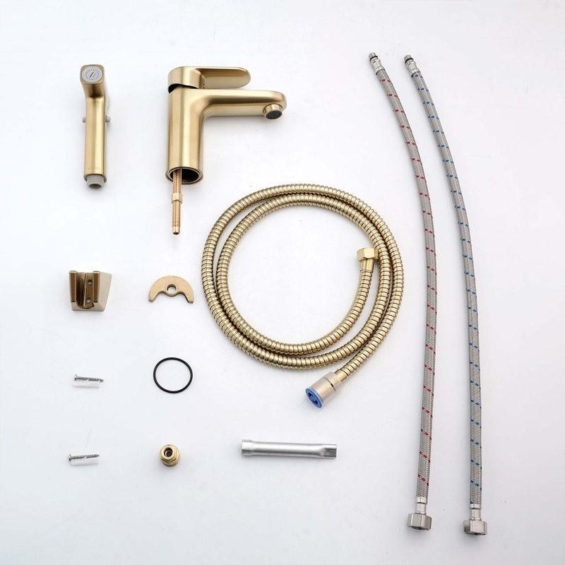 Смеситель для раковины AQUATEK Ника AQ1812BG с гигиеническим душем, золото шлифованное