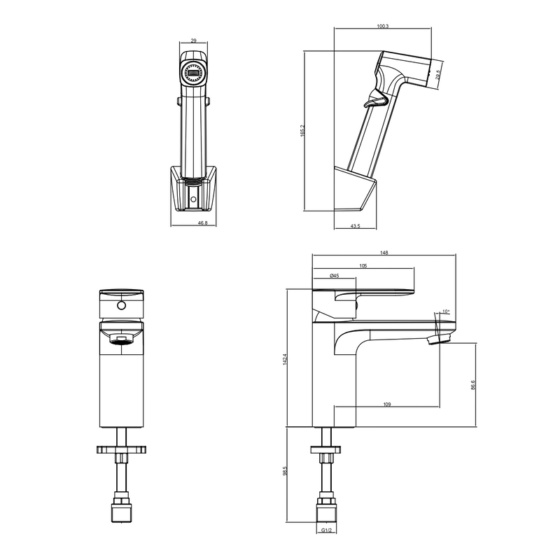 Смеситель для раковины AQUATEK Ника AQ1812BG с гигиеническим душем, золото шлифованное