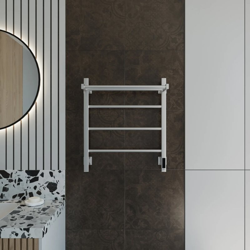 Полотенцесушитель электрический Grota App 530х600 NM EL 60x55 см, подключение справа, слева, скрытое подключение справа, матовый хром, лесенка, с полкой