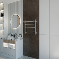 Полотенцесушитель электрический Grota App 530х600 NM EL 60x55 см, подключение справа, слева, скрытое подключение справа, матовый хром, лесенка, с полкой