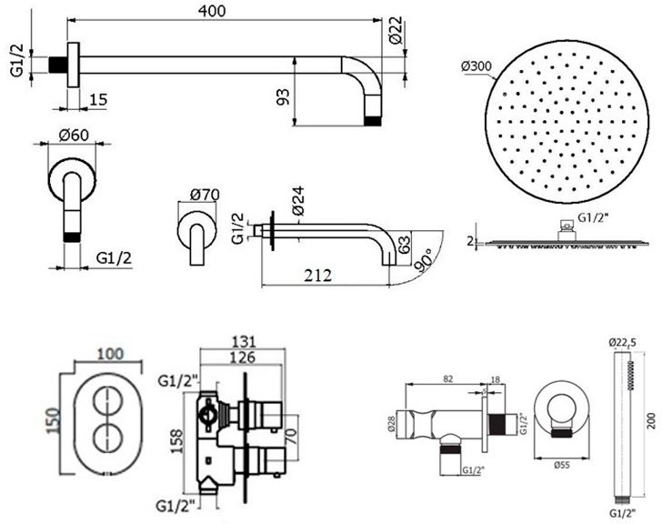 Душевой комплект Plumberia Selection Ixo KITXOT19NO60 С ВНУТРЕННЕЙ ЧАСТЬЮ, черный