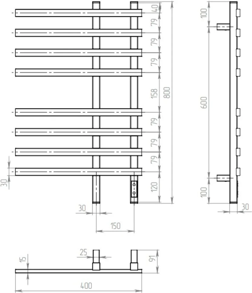 Полотенцесушитель электрический Двин LX plaza neo 80/40 чёрный матовый