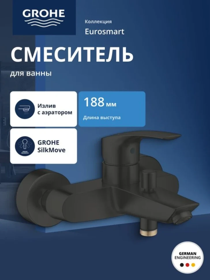Смеситель для ванны GROHE Eurosmart внешнего монтажа, матовый черный (333002433)