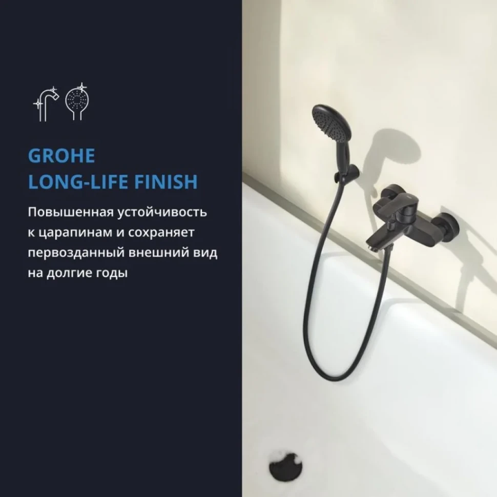 Смеситель для ванны GROHE Eurosmart внешнего монтажа, матовый черный (333002433)