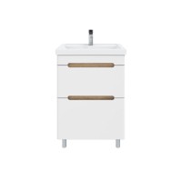 Тумба с раковиной SanStar Diva 50 напольная, матовая белая, дуб вотан, раковина Фостер 50