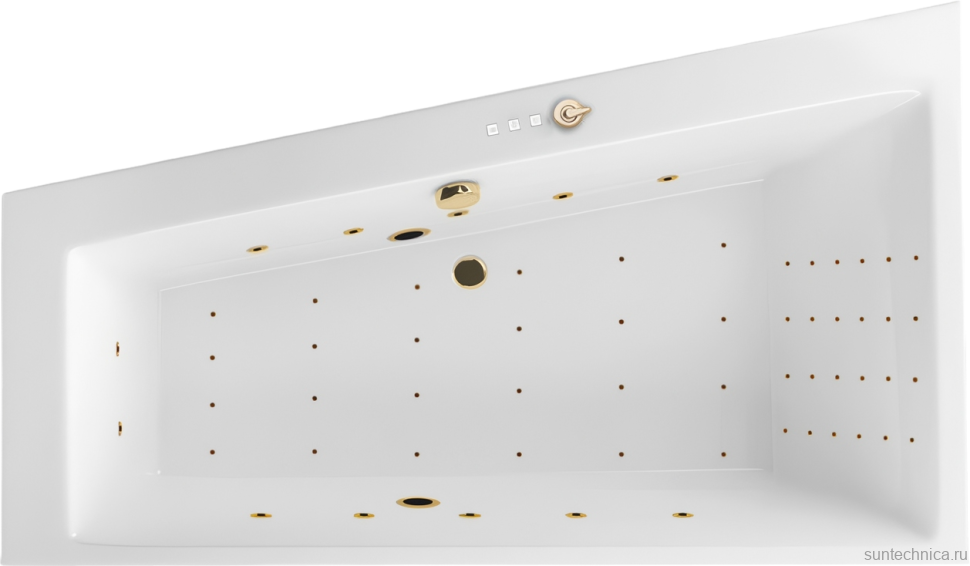 Акриловая ванна Excellent Sfera Slim Nano L 170x100 см, угловая, левая, встраиваемая, с гидромассажем, белая, асимметричная, с каркасом, со сливом-переливом, фурнитура золото