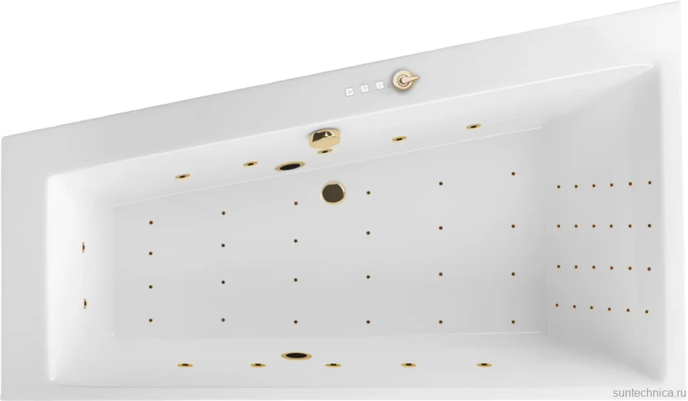 Акриловая ванна Excellent Sfera Slim Nano L 170x100 см, угловая, левая, встраиваемая, с гидромассажем, белая, асимметричная, с каркасом, со сливом-переливом, фурнитура золото