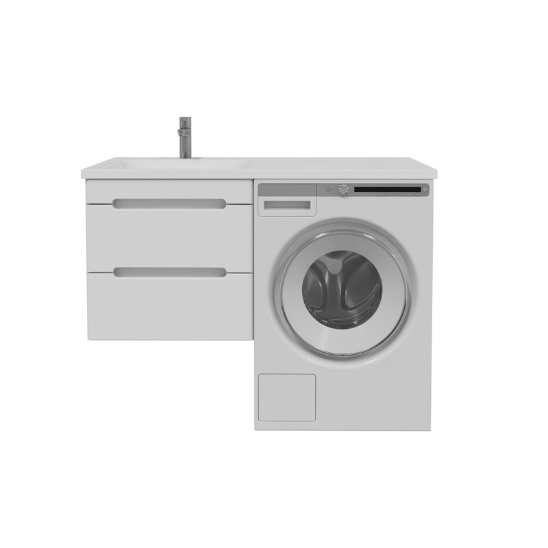 Тумба с раковиной SanStar Толедо 110 L подвесная, под стиральную машину, глянцевая белая, раковина Даллас 110