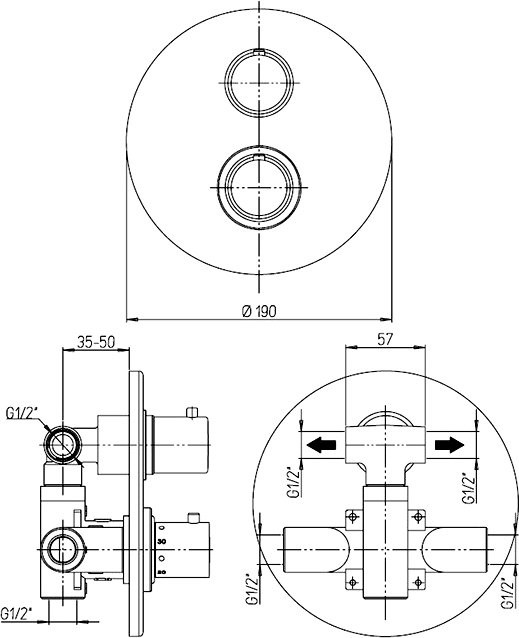 Термостатический смеситель встраиваемый Paini Cox 78CR691TH С ВНУТРЕННЕЙ ЧАСТЬЮ, для ванны с душем