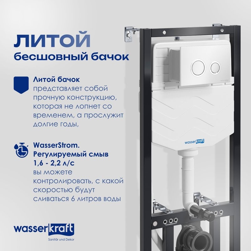 Система инсталляции для унитазов Wasserkraft Aller 10TLT.010.ME.WH01 с кнопкой смыва белой