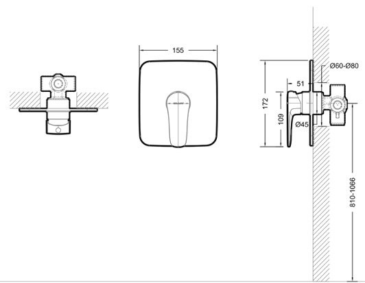 Встраиваемый смеситель для душа и ванны Bravat Source PB8173218CP-ENG хром