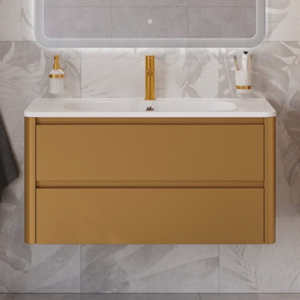 Тумба с раковиной Cezares Relax 100 брашированное золото, раковина Cezares CZR-1000/480-LV-MR-NV
