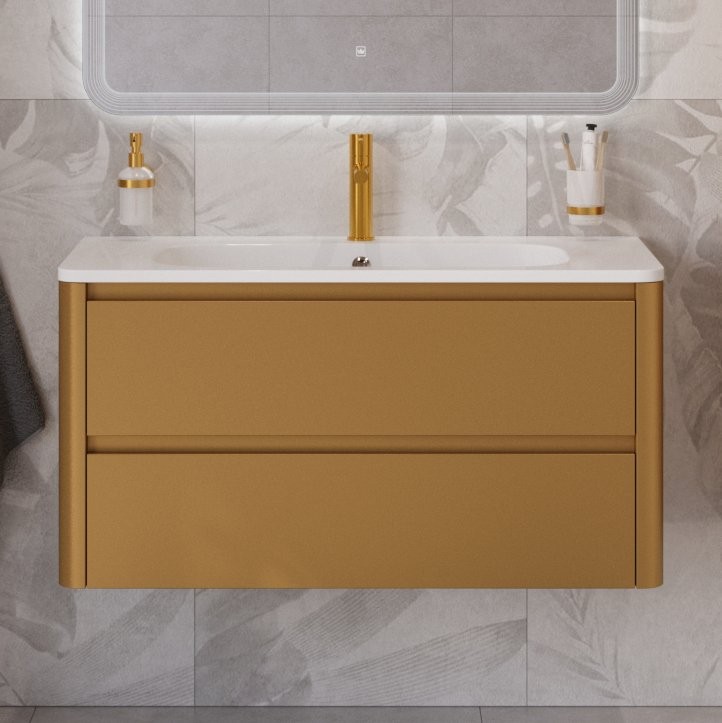 Тумба с раковиной Cezares Relax 100 брашированное золото, раковина Cezares CZR-1000/480-LV-MR-NV